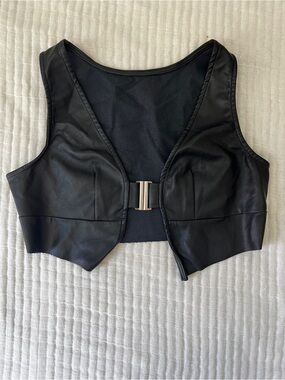 Black Faux Leather Buckle Crop Vest Top Small